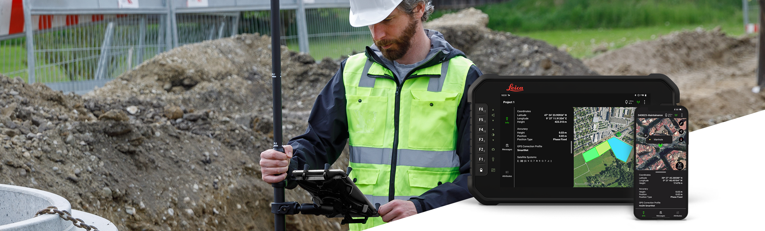 Surveyor using Leica CSX8 Tablet with Leica Zeno Mobile One Software